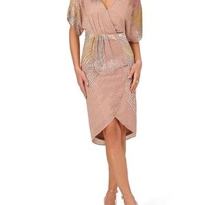 NWT ADRIANNA BY ADRIANNA PAPELL  Beaded Dolman-sleeve Dress In Rose Gold sz 14